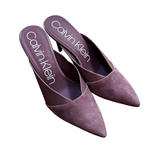 Calvin Klein "Gosha" purple lavender suede & patent leather high heel mules 10M - Picture 8 of 13